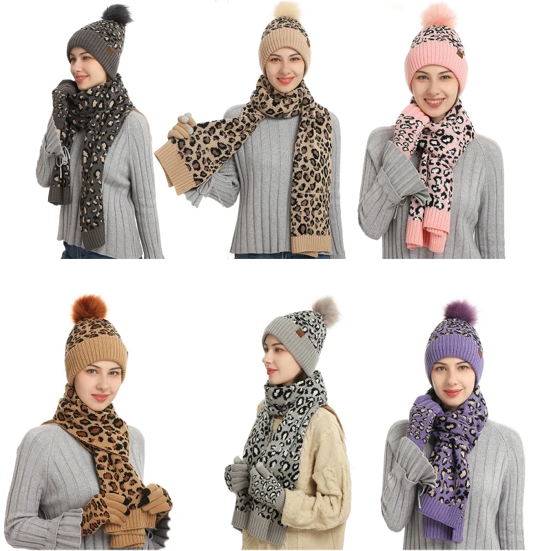 

Women Beanie Skull Mittens Scarf Neck Warmer with Warm Knit Fleece Lined Dropship