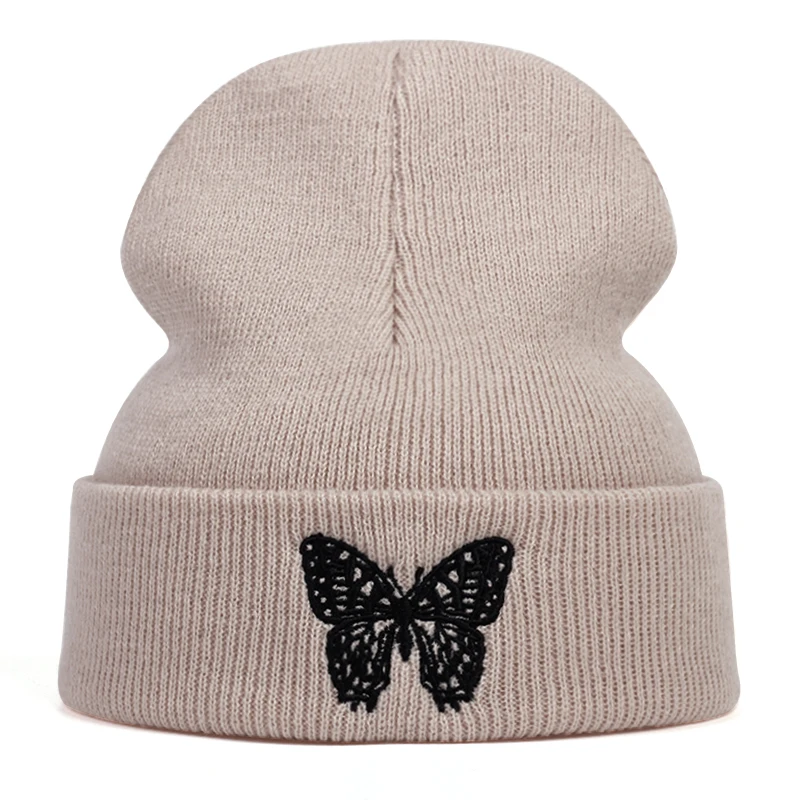 Butterfly Embroidery Beanie Hat New Unisex Winter Hats Women Men Solid Autumn Beanies Knitted Hats Skullcap Hip Hop Wool Hats