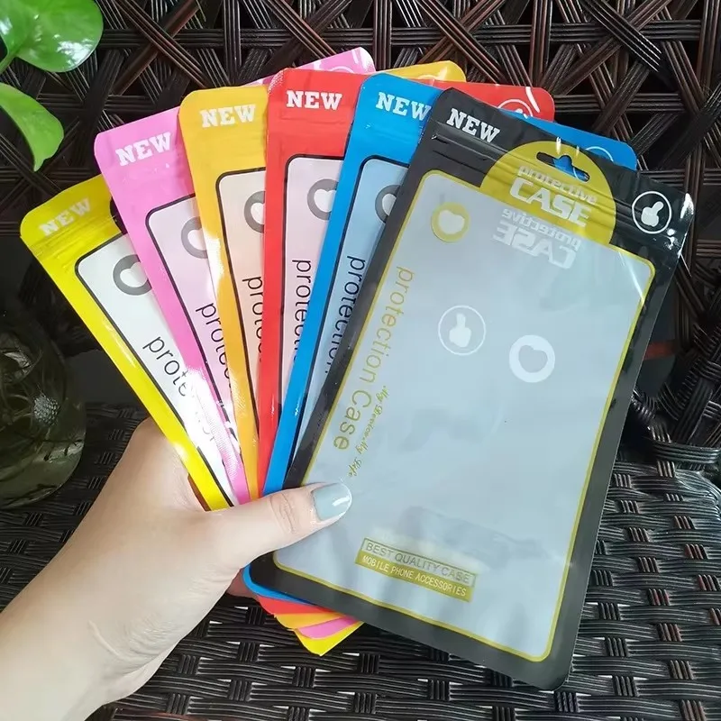 2000Pcs/ Lot 12*21cm 4 colors Plastic Cell Phone Case Bags Mobile Phone Shell Packaging Zipper Pack For 18 Pro