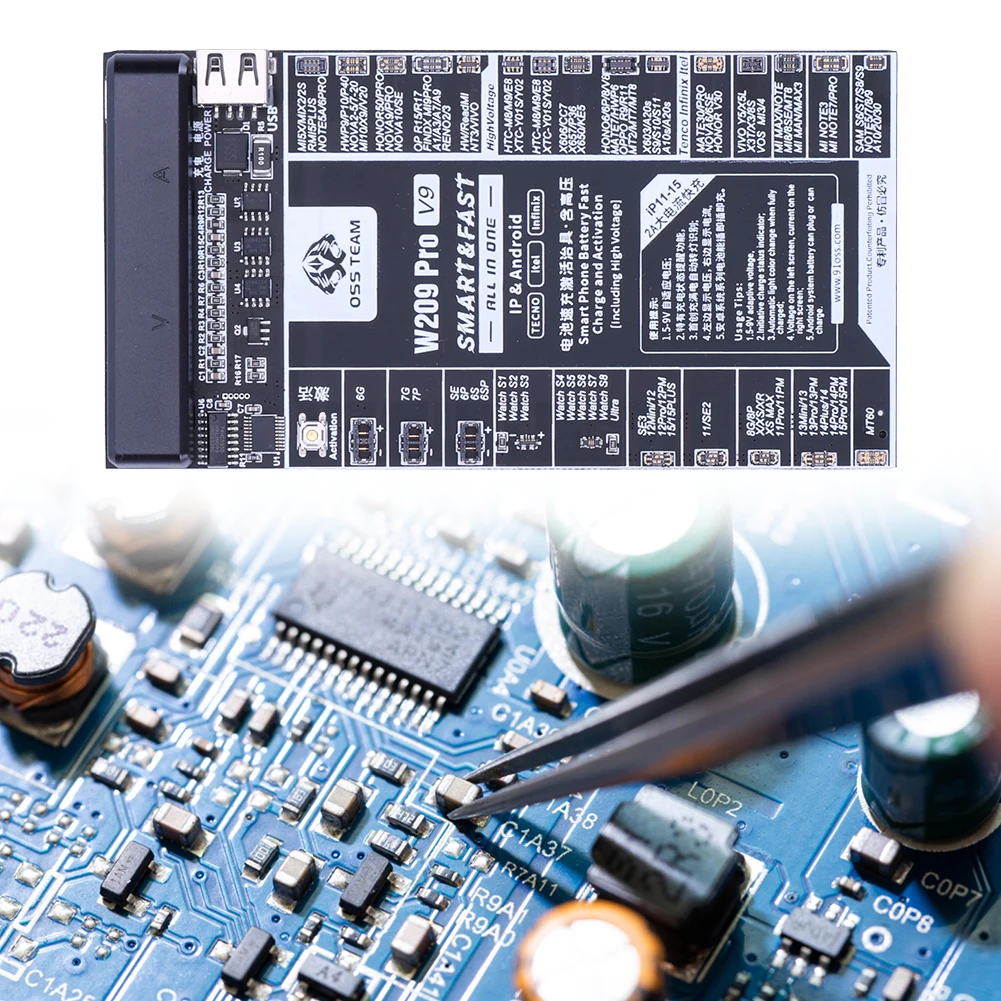 W209 Pro V9 Battery Board Fast Charging & Activation Board with Power Current Cable for iPhone 6 7 8 X 11 12 13 14 15