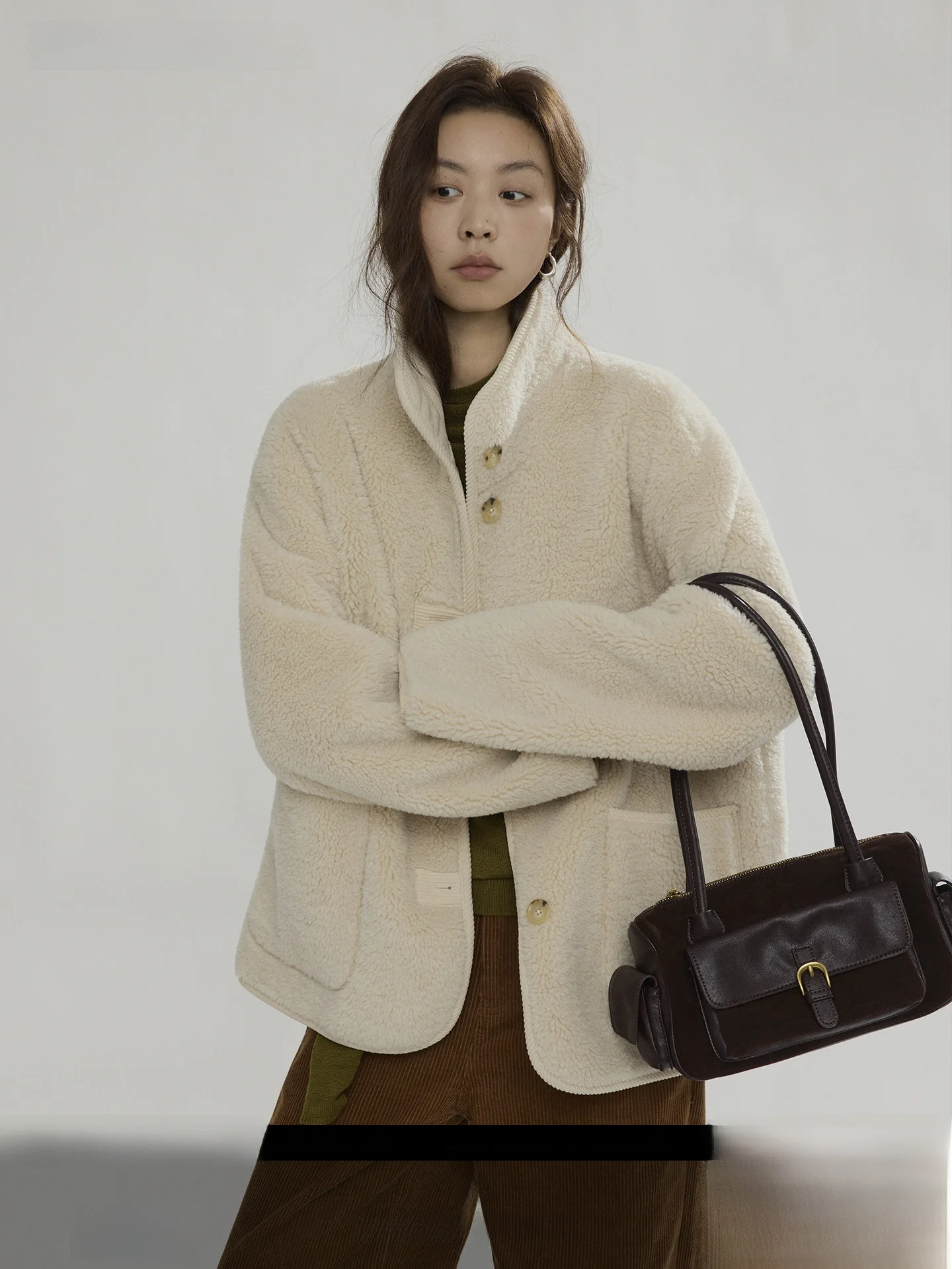 

Joli Choose Women's Thiened Lamb Fur Jaet Loose Warm Casual Sle Long Sve Polyester Fiber Winter New Arrival