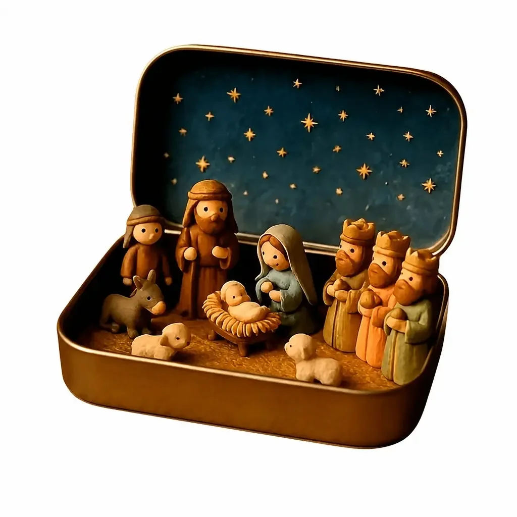 Handmade Mini Nativity Scene Set ( Box) -- Portable Pocket Size Nativity Scene with Mary, Shepherds And Animal Figurines, Hand-Painted, Suitable for Easter, Christmas Gifts, Christmas, Nativity Ornament