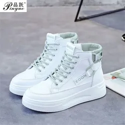 Women Platform Sneakers White High Top Vulcanize Shoes Leather Chunky Casual Shoe Fashion Autumn Leisure Flats Women's Sneaker