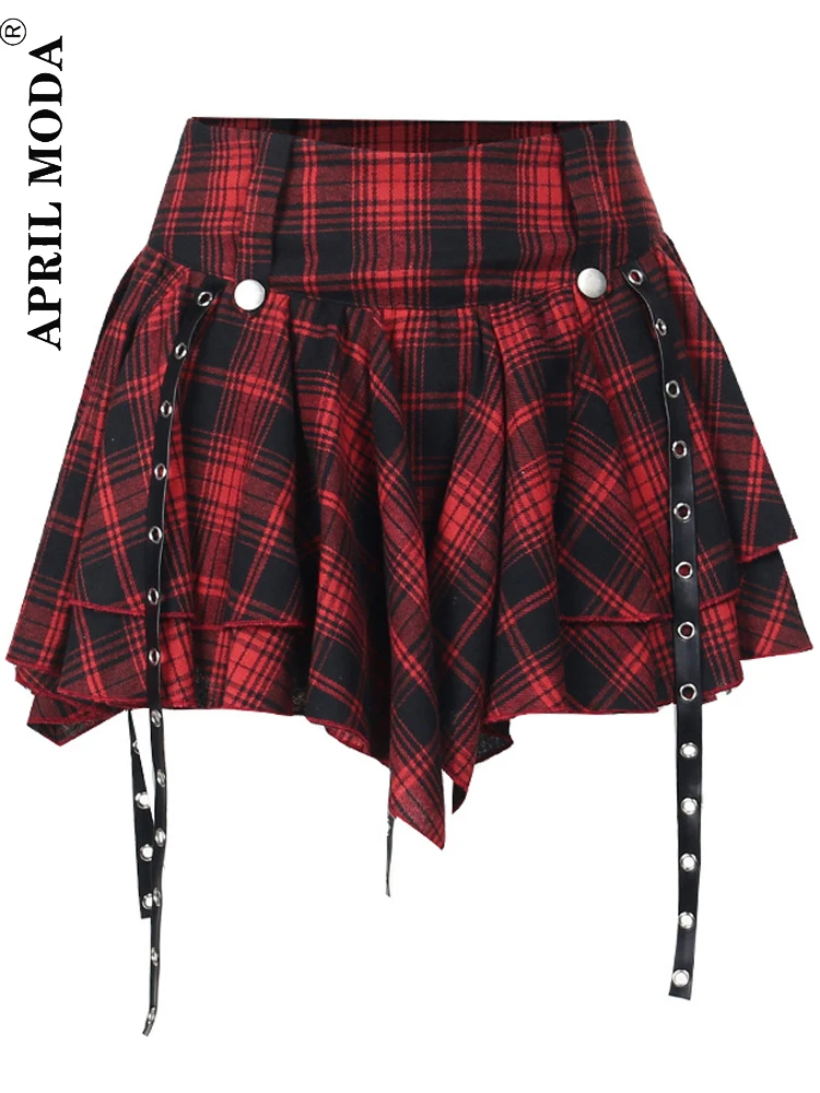 Subculture Y2k Plaid Print Mini Party Skirt Harajuku Hip Hop Rock Runway Irregular Skirts Y2k Punk Aesthetic Grunge Streetwear