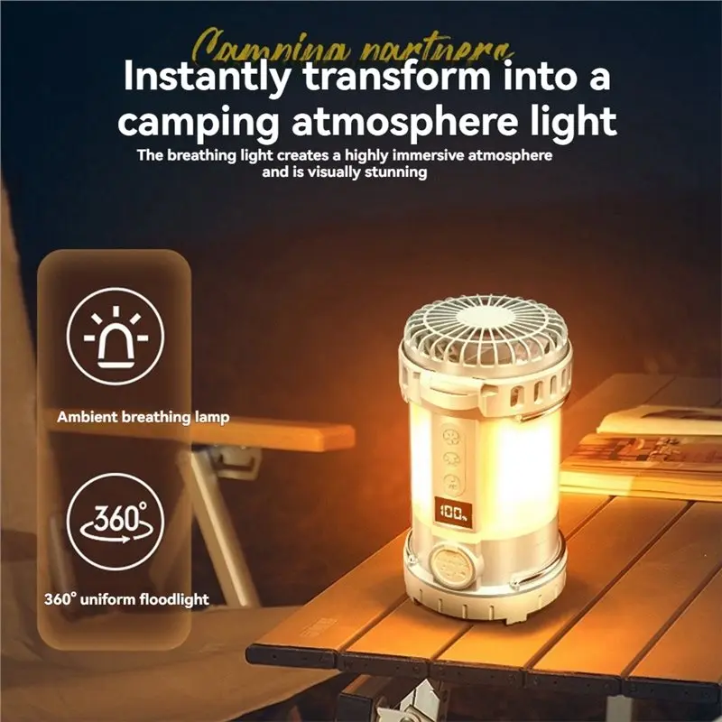 AB46-Outdoor Camping LED Fan Light USB Rechargeable Portable Spotlight Power Bank With Digital Display Searchlight