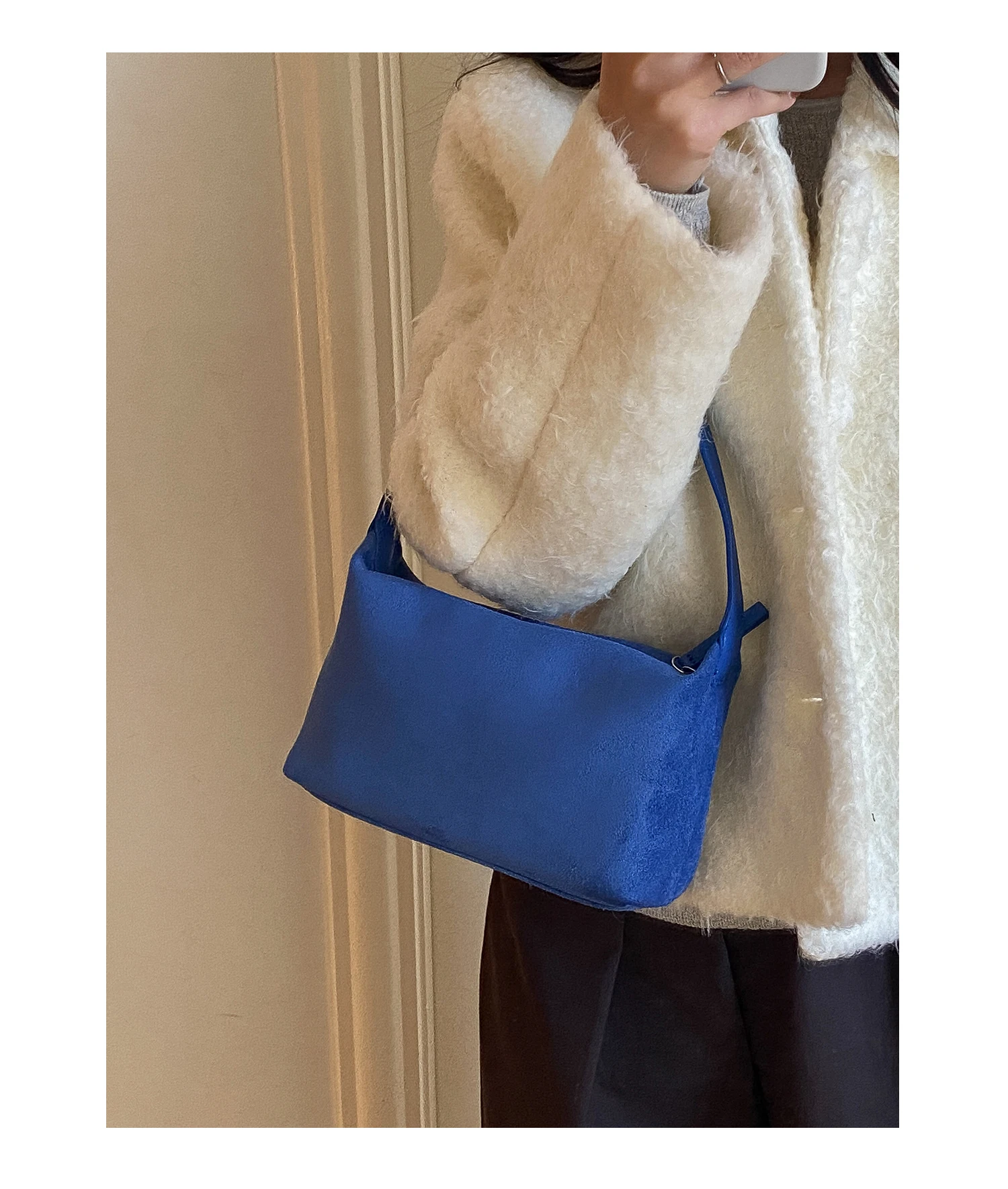 Bolso de Hombro de Gamuza a la Moda para Mujer, Bolso de Mano EMORRIN, Estilo Retro Otoño Invierno, Forro de Poliéster