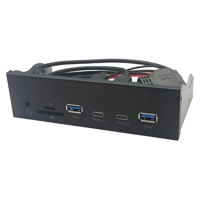 5.25 Inch USB 3.2 Gen1 Optical Drive Panel HD Audio 19Pin to Type A Type C SD TF Card Reader Holder for PC Desktop Computer