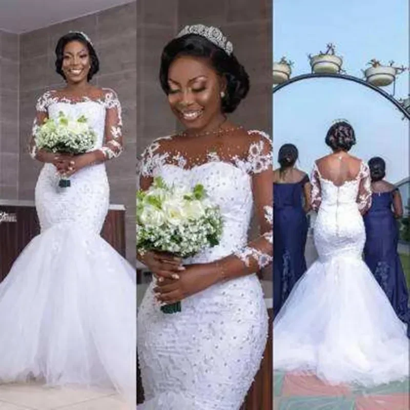 

Свадебное платье с аппликацией из бисера по индивидуальному заказу, Robe De Mariée, винтажное свадебное платье с открытой спиной и молнией с длинными рукавами