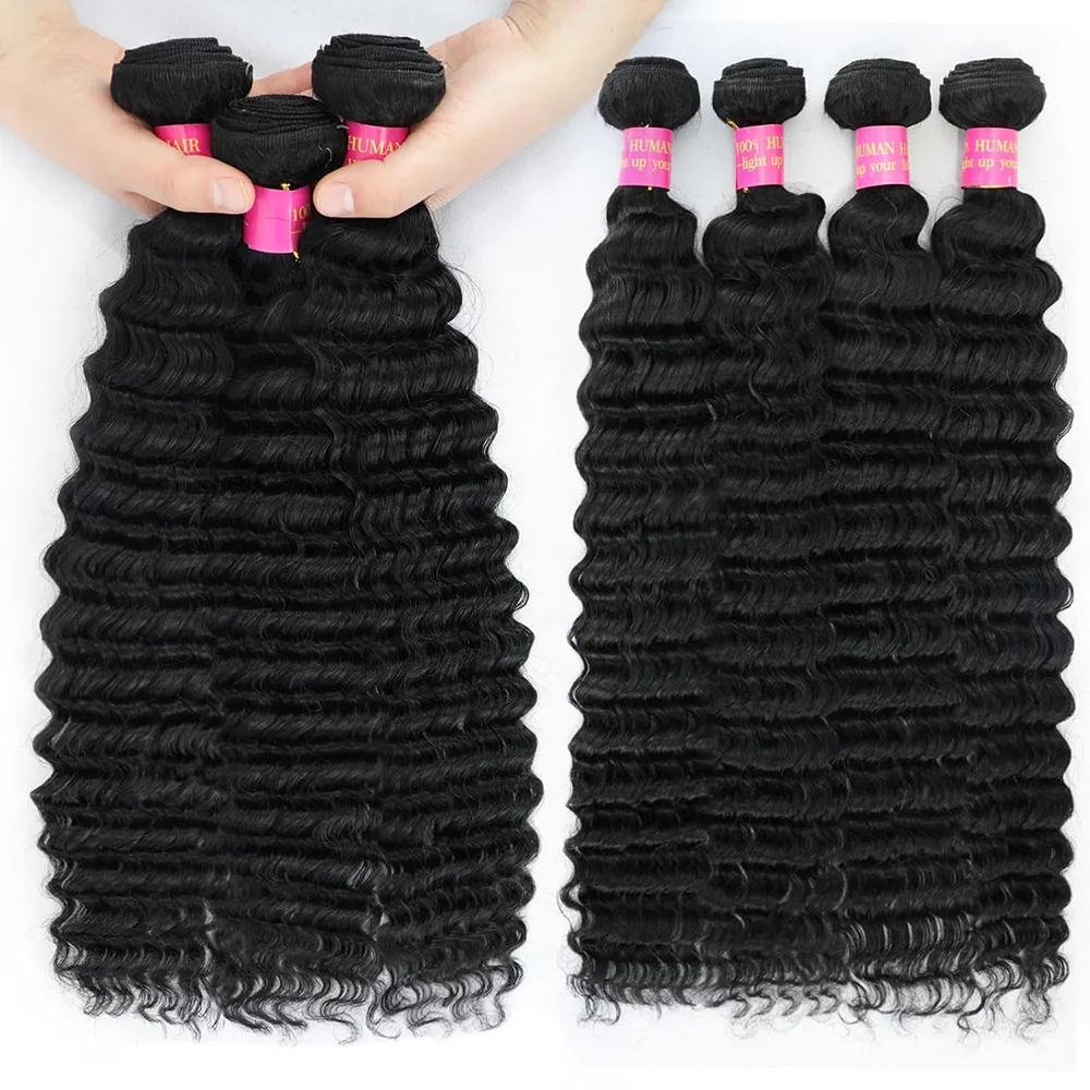 Curly Human Hair Bundle 30 40 Inch Remy Unprocessed Raw Virgin 100% Deep Wave Human Hair Water Wave Extensions 3 4 Bundles Deal