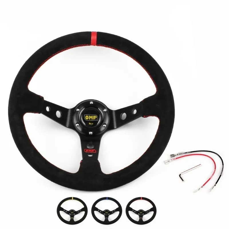 Drift 14Inch Deep Universal Racing Suede Steering Wheel Rally Car JDM Leather Steering Wheel Volantes  For VW HONDA TOYOTA BMW