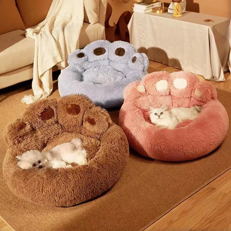 Cute Bear Paw Dog Bed Plush Winter Warm Mat Pets Kennel Large Dog Sleeping Bed Puppy Cat Sofa Blanket Cushion Pets Accessories