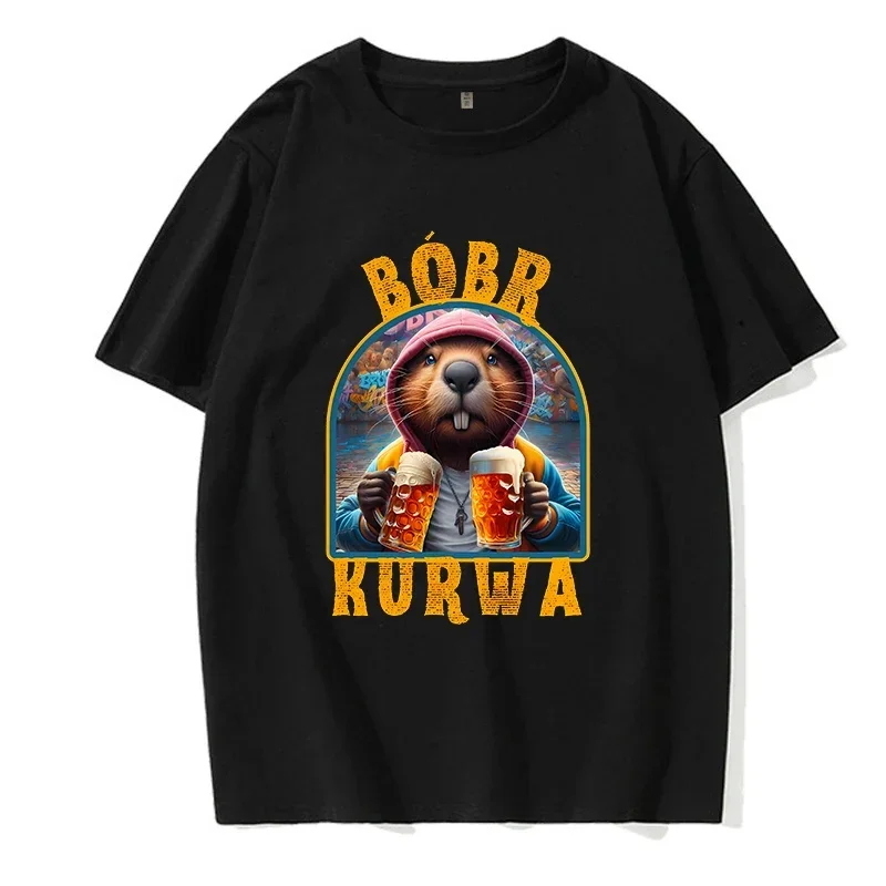 Funny Kurwa Bober Mange T Shirt 90s Cartoon Bobr Kurwa Grunge Tshirt Harajuku Y2k Tees Tops Men Fashion EU Szie T-shirt Clothes