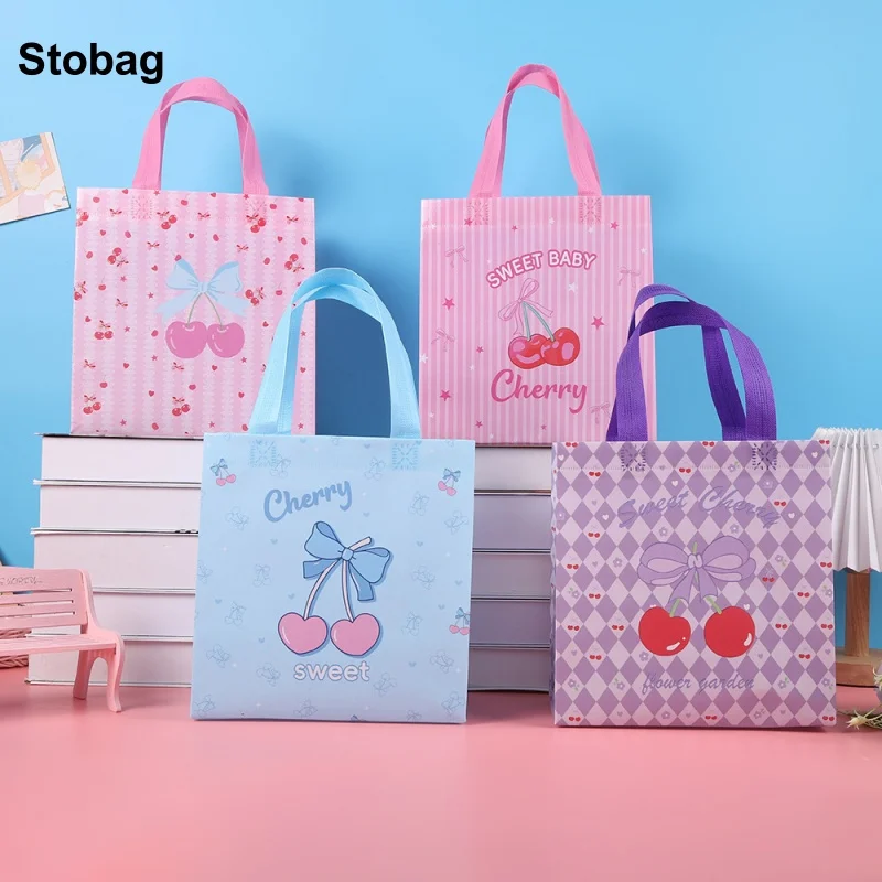

StoBag 8/20pcs Cartoon Cherry Non-woven Gift Tote Bags Cute Handbag Fabric Packaging Kids Waterproof Storage Reusable Pouch