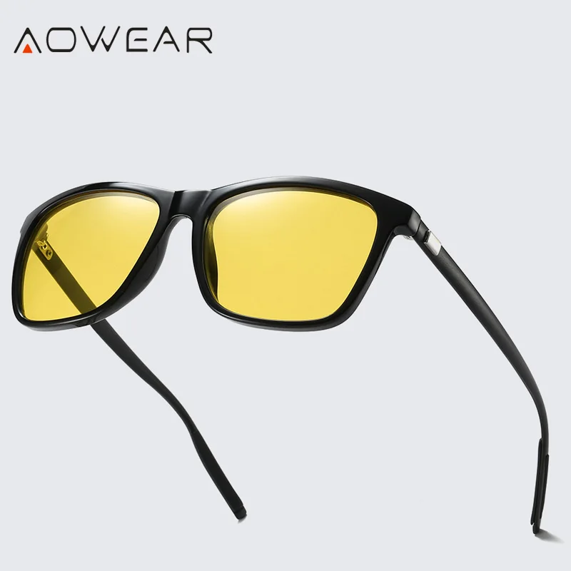 AOWEAR HD Polarized Anti Glare Night Vision Glasses for Driving Nighttime Driver Goggles Yellow Sunglasses for Men / Women Gafas