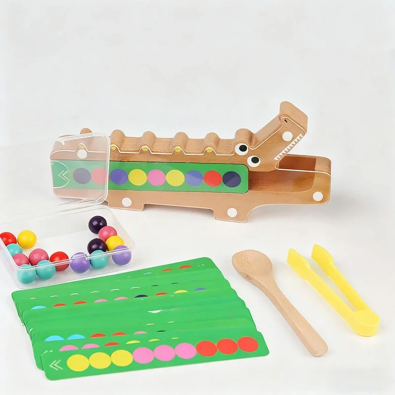 Jeu de correspondance de perles d'alimentation Crocodile en bois, reconnaissance des couleurs, mémoire, cadeau de vacances pour enfants, jouets de Classification pour l'éducation précoce