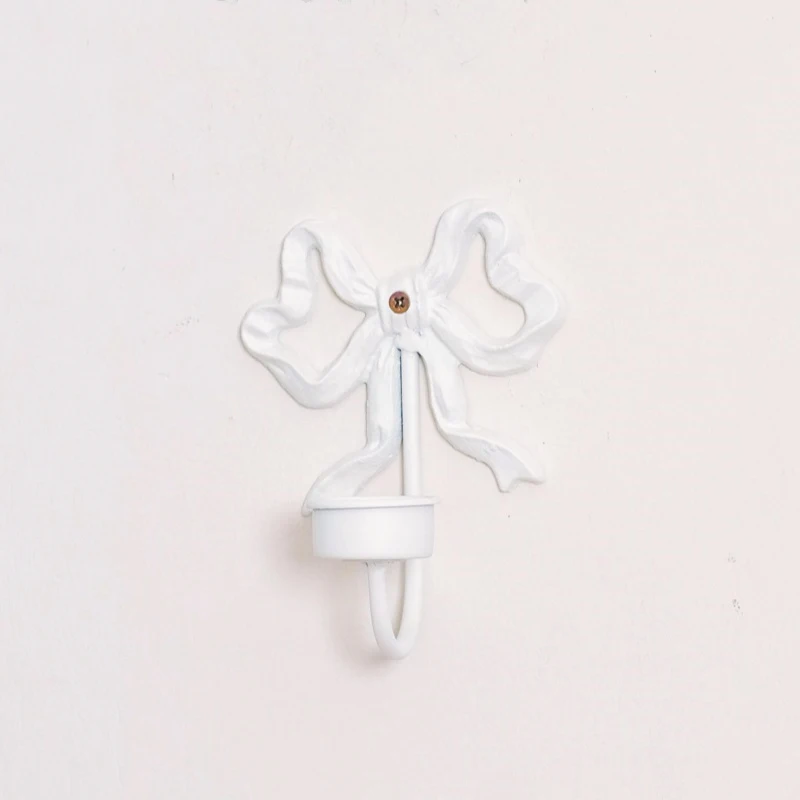 Pink Bow Wall Candlestick French Vintage Wrought Iron Candle Holder White Wall Decorations Home Restaurant Wall Decor