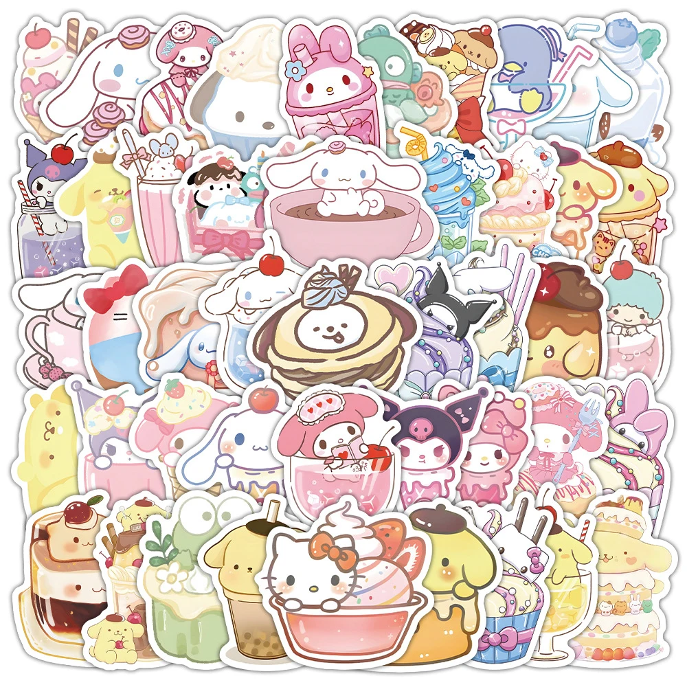 

10/30/53pcs Kawaii Sanrio Food Cartoon Stickers Cute Decoration Sticker Phone Case Fridge Scrapbooking Fun Decals for Kids Toy