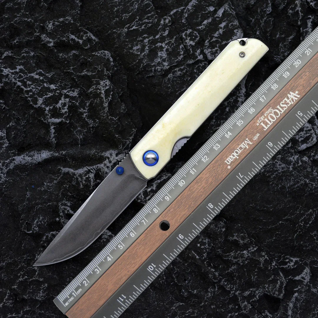 

VG10 Triple Steel Folding Knife Bullbone Handle Sharp and High Hardness Camping Outdoor Pocket Hunting Knife EDC Defense Tool