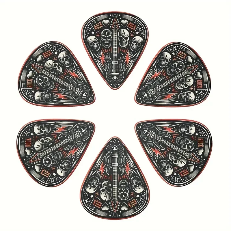 6 Pcs Original Sound Guitar Picks, Double-Sided Printed Ukulele Guitar Finger Shrapnel, Keychain Holster, Gift For Music Lovers