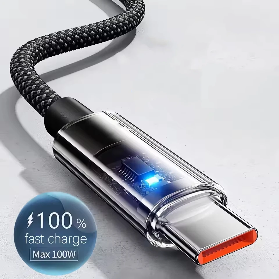 Nylon Braided USB Type C Super Fast Charging Cable With Indicator Light Quick Charger USB C Data Cord For Samsung Xiaomi Huawei