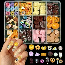 1Box Creative Simulated Chocolate Cookies Donuts Resin Nail Art Decorations Colorful Bows Hollowed Star Mixed Nails Charms DIY