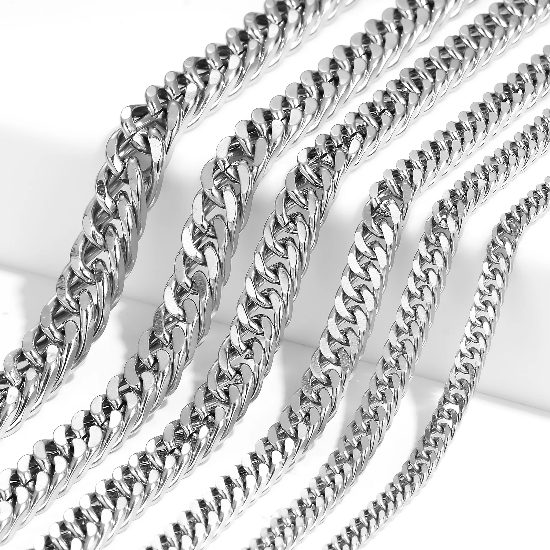 1 Meter Punk Stainless Steel Necklace Curb Cuban Chain Hip Hop Solid Metal Jewelry Not Fade Wide 3.5-8mm Wholesale