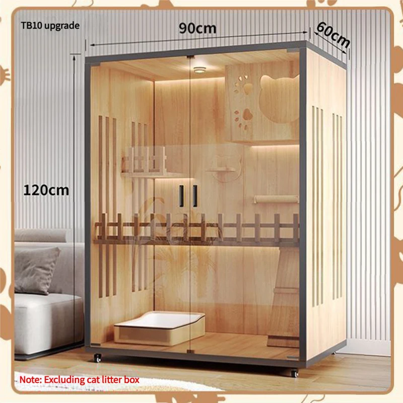 

Breathable Modern Style Large Space Indoor Wood Cat House Dust Proof Moistureproof Cat Furniture Made Glass cat Enclosure