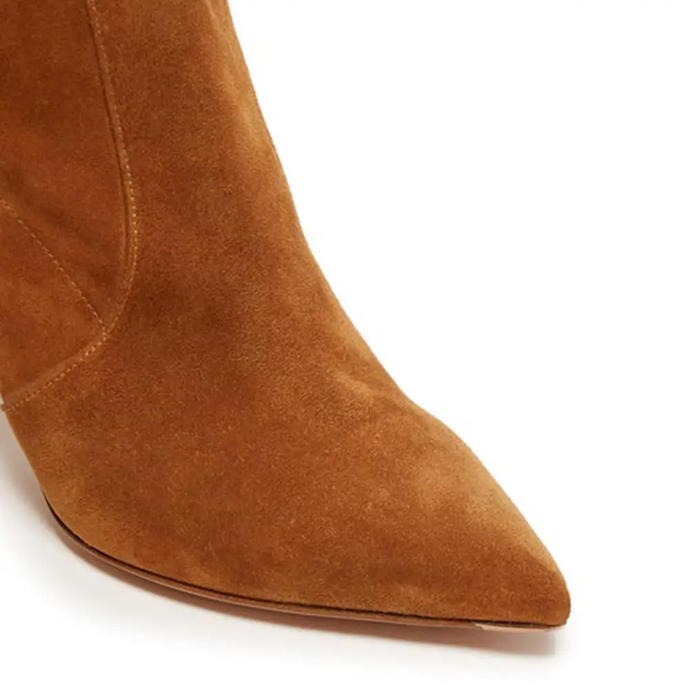 

ay Brown Blue Velvet High Heel Pointed Toe Women's Knee High Boots Faionable Winter oes PU Leather Rubber Sole