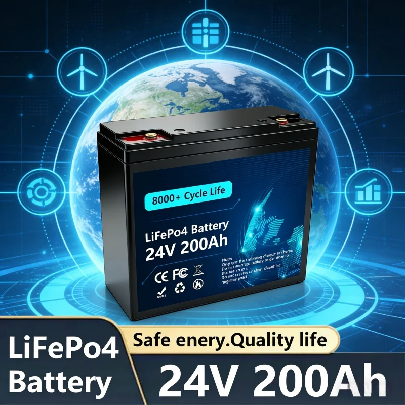 24V LiFePO4 200Ah Lithium Battery, Built-in 200A BMS, Rechargeable Battery, for RV/Camper, Solar, Marine, Overland/Van, Off-Gr