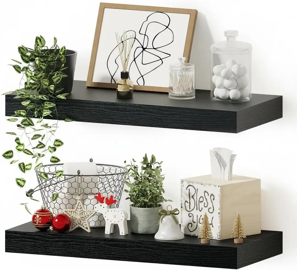 

Black Bath Shelves Over Toilet, 16" Floating Shelves, Wall Shelf for Bath Bed, Living Rm, Kit, Off Home Decor...