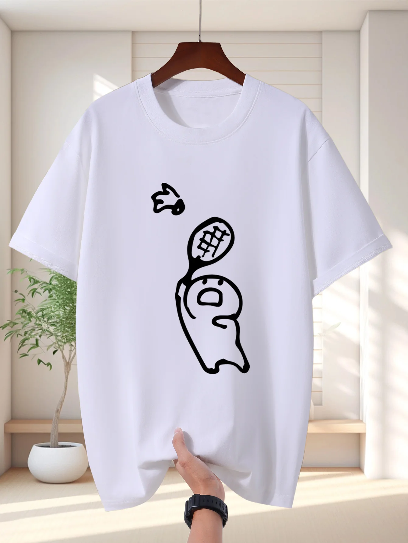 Men T Shirt Ghost Badminton Graphic Tee Simple Line Sports Print Short Sleeve O Neck Loose Casual Tops Summer Streetwear