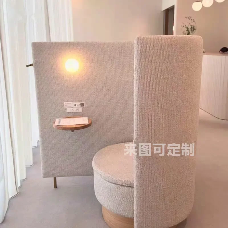 Modern Minimalist High Back Single Sofa with Partition Table Screen for Waiting Area Private Independent Space