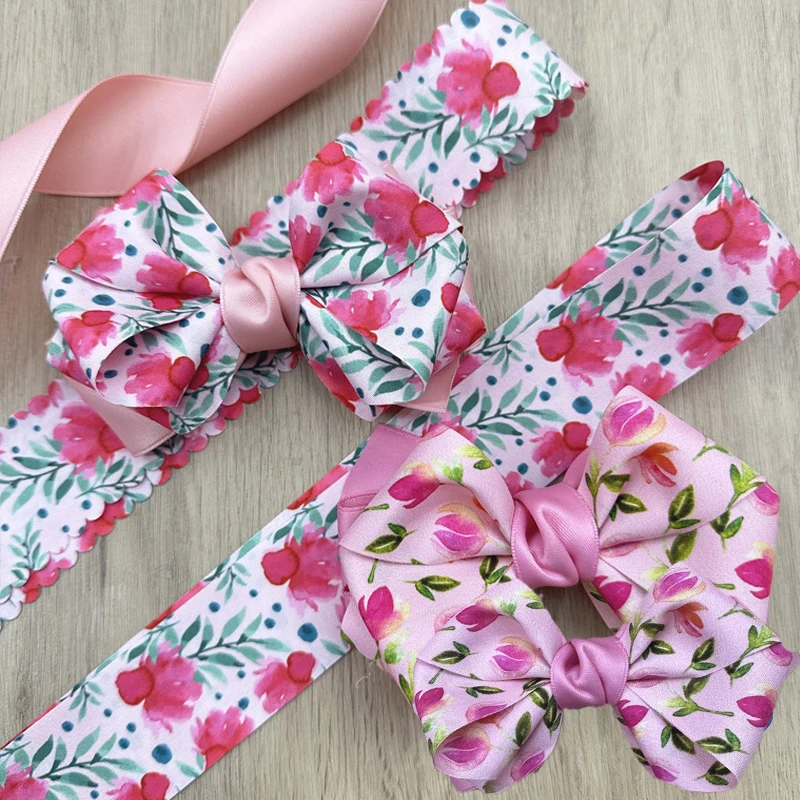 

38MM 18 Yards Pink Lily Flower Double-faced Ribbons Hair Bows DIY Crafts Handmade Accessories Gift Wrapping