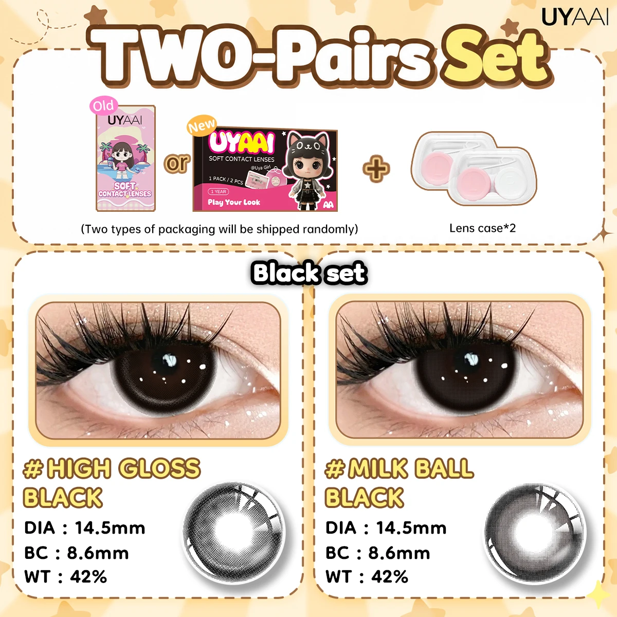 UYAAI [2 Paar Set] Farbkontaktlinsen für Damen, Make-up, grüne Linsen, natürliche graue Pupillen, kosmetische braune Kontaktlinsen, schwarze Linsen – Detail 5