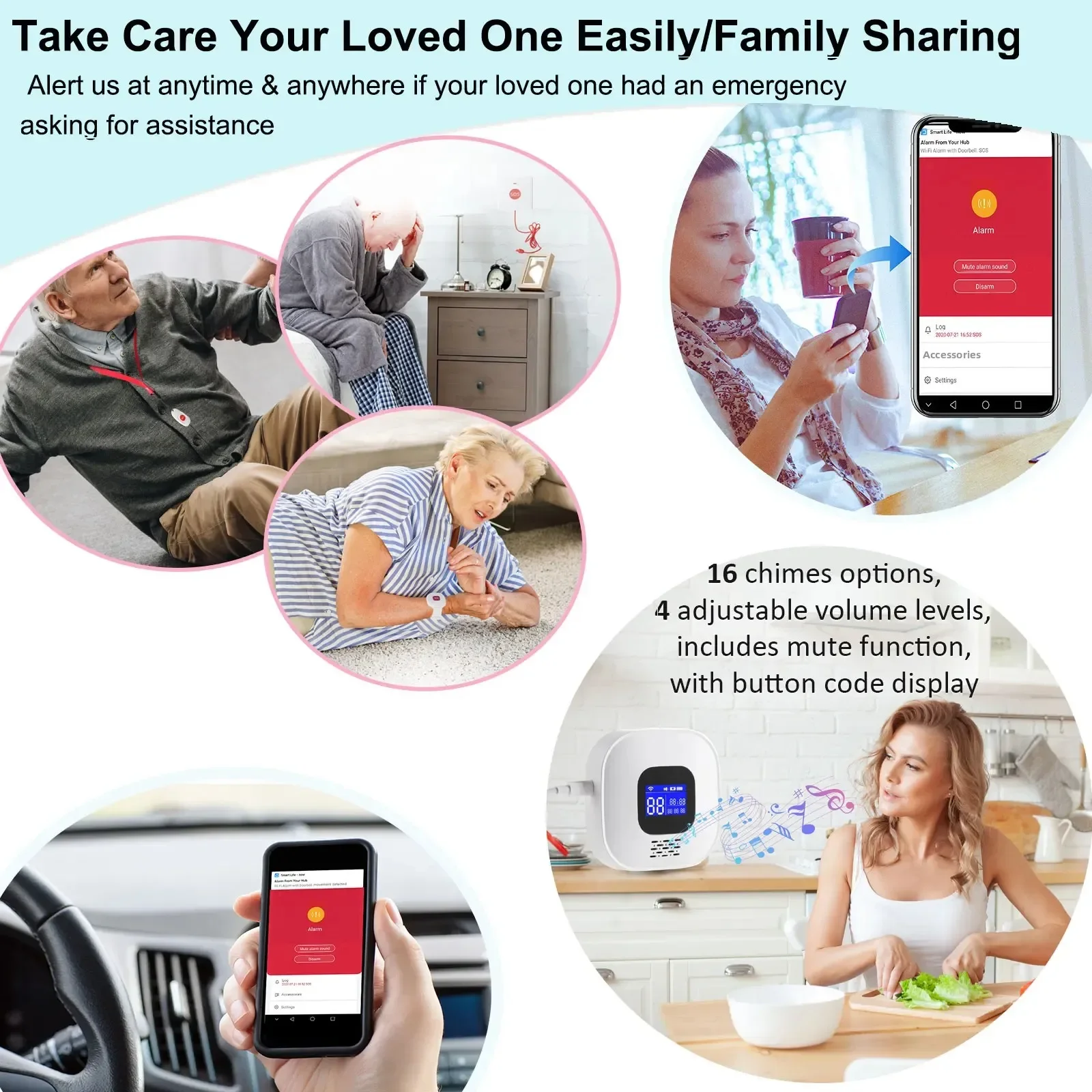 Topvico Tuya SOS Button WiFi Emergency Button for the Eldely Alarm, Fall Alert Call, Panic Button Bracelet Seniors Old People