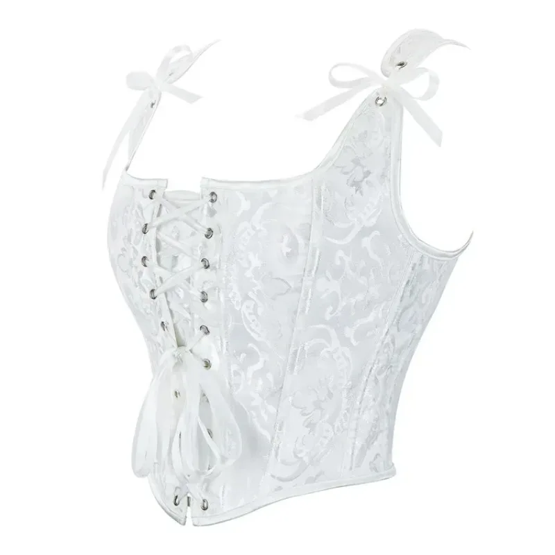 Vintage Women Corset Printed Sleeveless Lace Up Bandage Slim Crop Tops Tank Fashion Sexy Female Bustier Camisole image 4