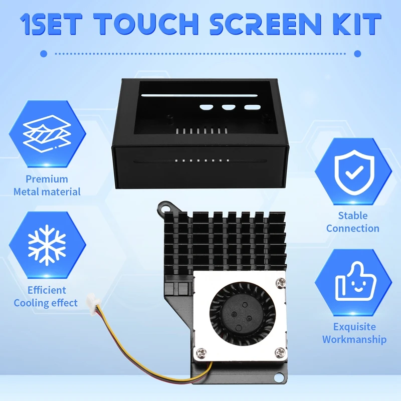 3,5 inch MHS-touchscreen voor Raspberry Pi 5, met metalen behuizing en actieve koeler A