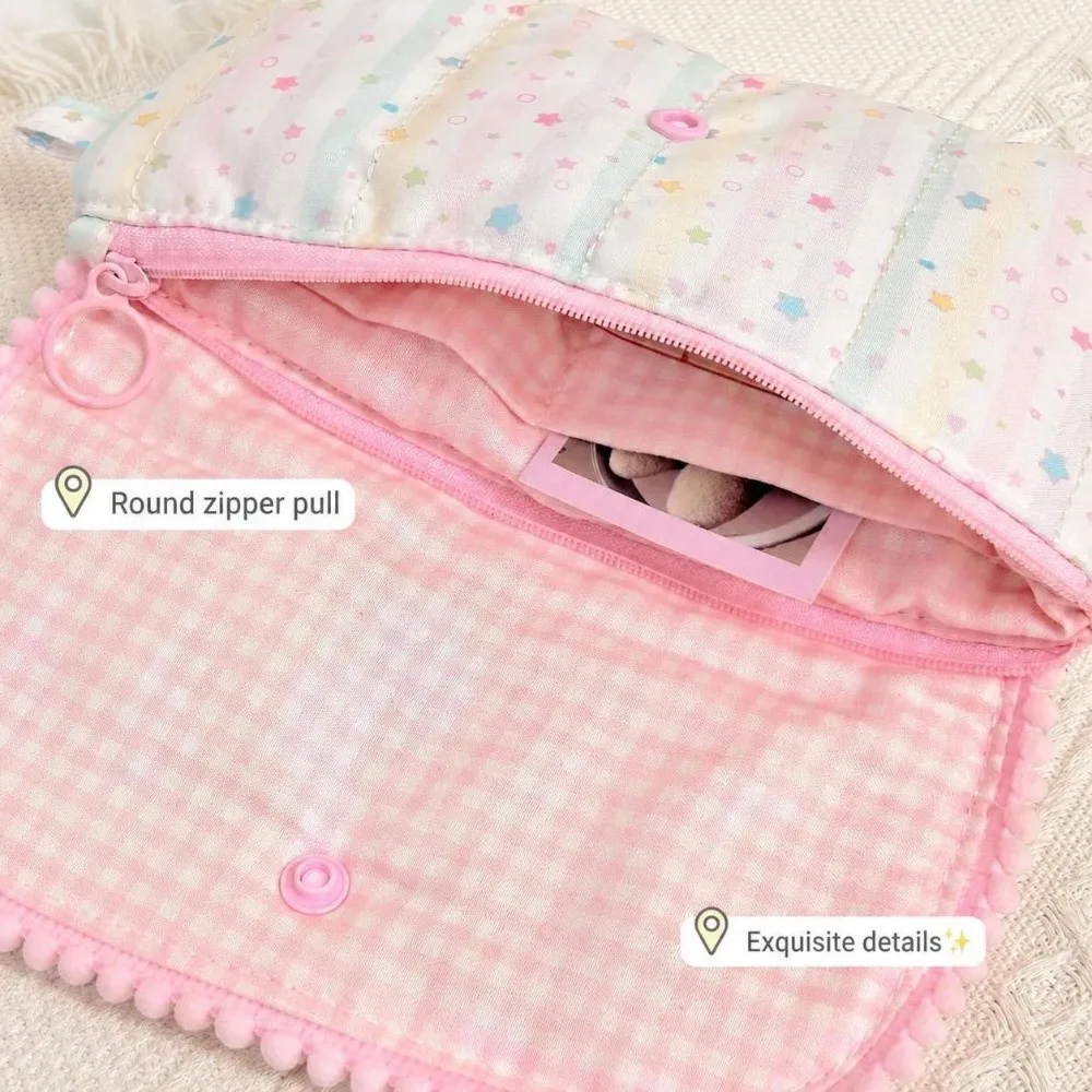 Kawaii Dessert Rabbit Print Pencil Case Large Capacity Flap Button-down Pencil Pouch Multifunctional Stationery Storage Bag Gift