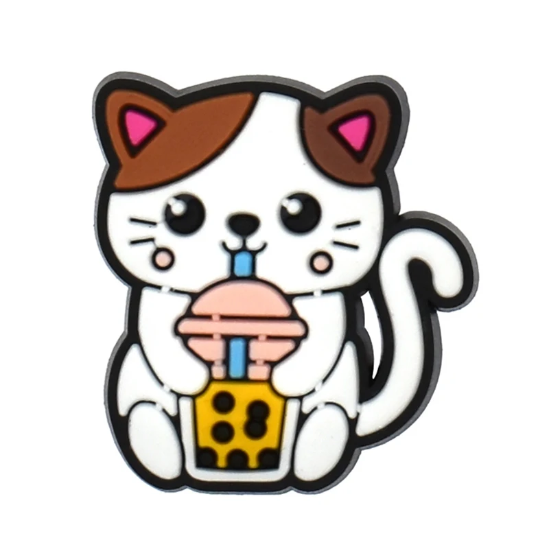 Hot Sale 1 Pcs Cute Milk tea Cat Shoe Charms for Crocs Accessories Charms Clog Sandals Decorations Pins Kids Women Favor Gift