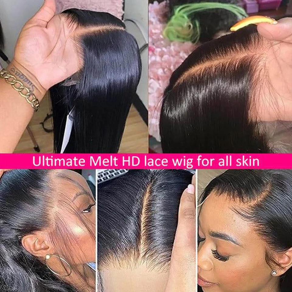 Wig Depan Berenda 13X4 Wig Rambut Manusia Remy Brasil dengan Ketebalan 180% Lurus Tulang untuk Wanita Kulit Hitam dengan Wig Depan Berenda Belum Ditanami