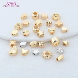 20PCS 14K Gold Color Plated Brass Round Square Cross Flowers Beads Spacer Beads Jewelry Making Supplies Diy Necklaces Findings