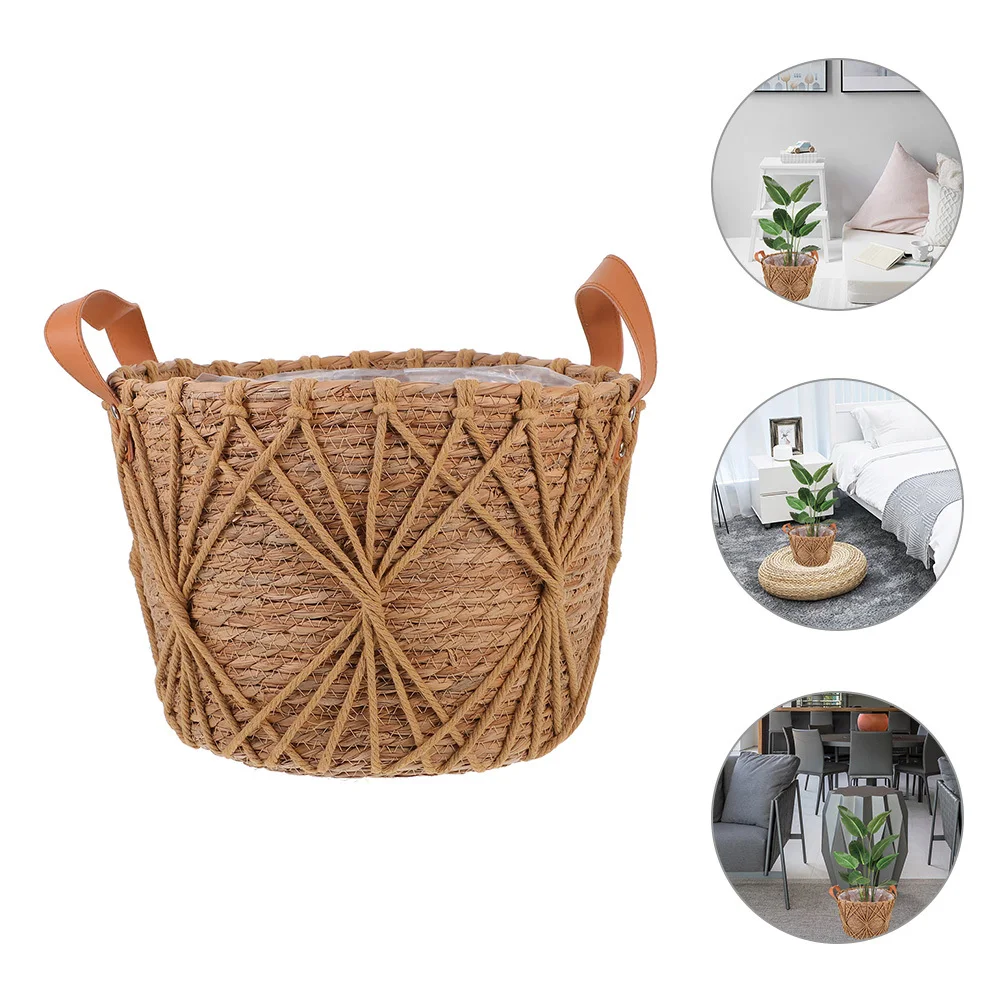 

Straw Hand-Woven Basket Woven Flower Storage Basket Durable Handheld Portable Multi-Purpose Planter Fruit Vegetable Holder