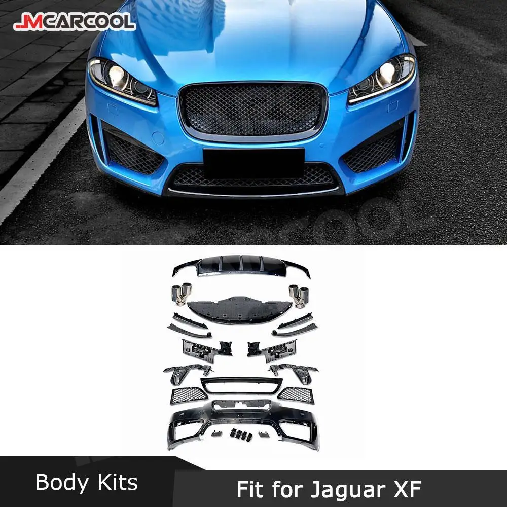 PP Black Body Kits Front Bumper Grills Rear Bumper Diffuser Exhaust Tips for Jaguar XF Sedan RS Style 2011-2015 Body kits Parts