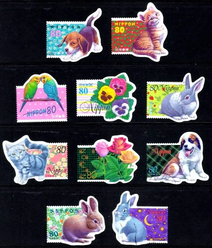 10 PCS Japan Postage Stamps,1998,Animal Stamps,Cartoon Animals,High Quaility,Real Original,Used with Post Mark,Stamp Collection