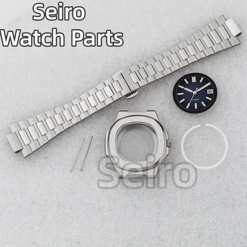

NH35 41mm Solid Stainless Steel Watch Case Steel Strap For Mod Nautilus 30.5mm Dial NH35 NH36 NH34 NH38 NH72 Movement glass back