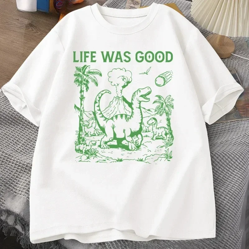 Funny Women's T-shirts Dinosaur Emojis Humorous Clothing Life Is Beautiful and Silly 90s Retro Style Women Clothing Fashion Y2K