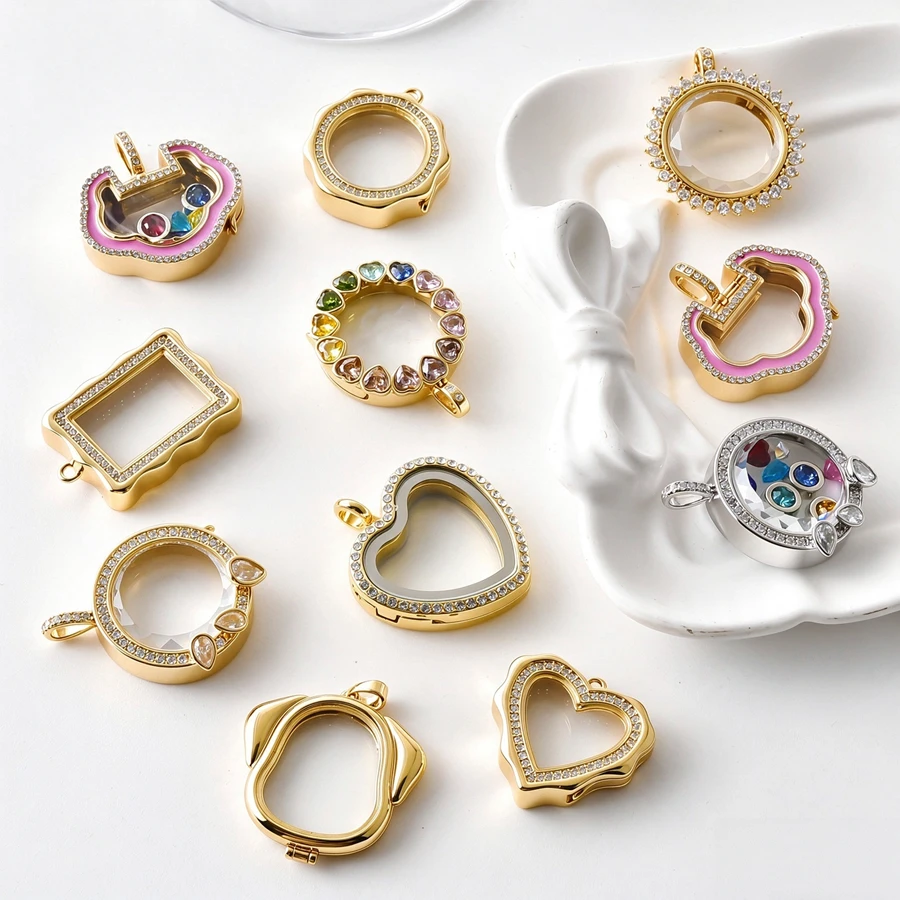 1Pc Y2K Round Glass Curved Memory Cremation Ashes Locket Pendant Cute Dog Openable Reliquary Photo Medaillon Colgantes Jewelry
