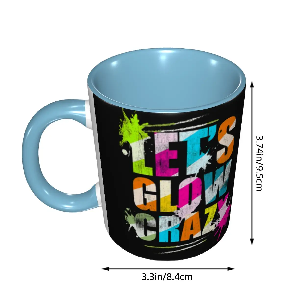 Let's Glow Crazy Neon Party Light Rave Mug Funny Ceramic Coffee Cups Tea Mugs Milk Cup Drinkware Gifts for Woman Man