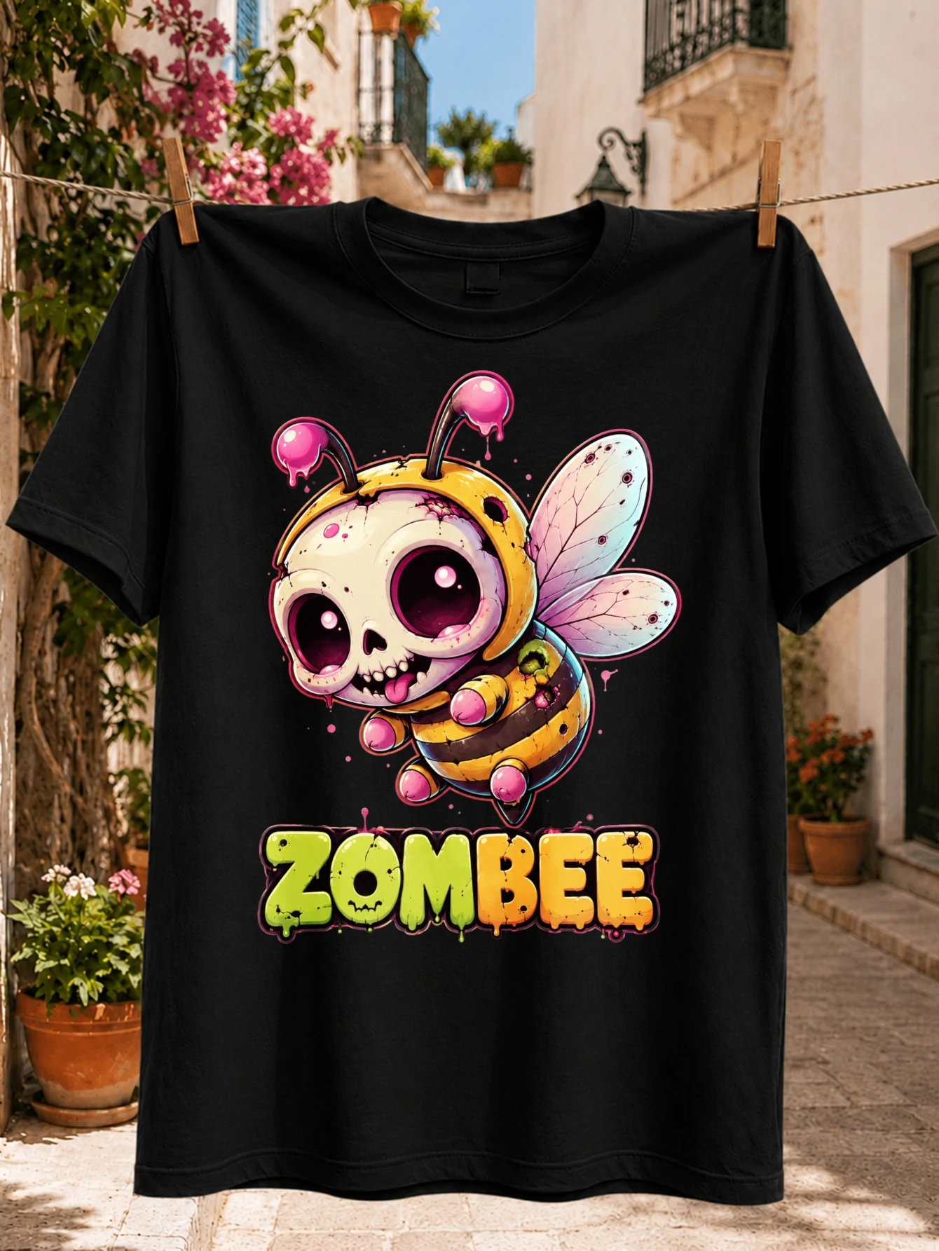 Cute Zombee Bumblebee with Big Pink Eyes Dripping Antennae Pastel Wings and Colorful Slime  Unisex All T-Shirt
