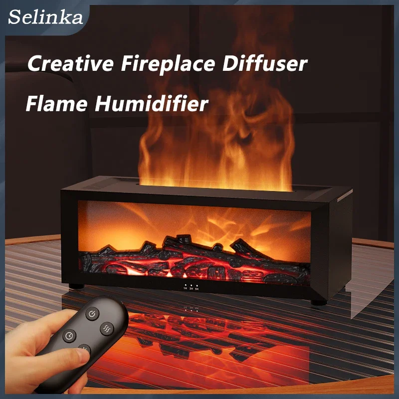 Fireplace Aroma Diffuser 150ml 7 Color Flame With Remote Control Cool Mist Humidifier Auto ShutOff Timer For Home Office